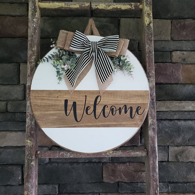 Round Welcome Door Sign, Welcome Door Hanger, Round Wooden Sign