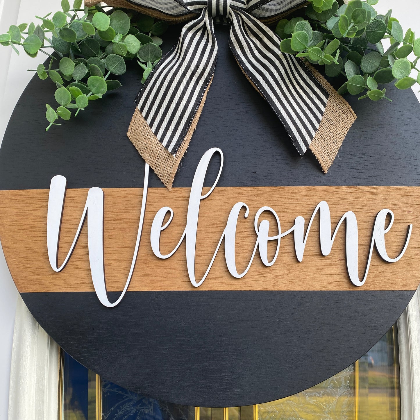 Round Welcome Door Sign, 3-D Welcome Door Hanger, Round Wooden Sign