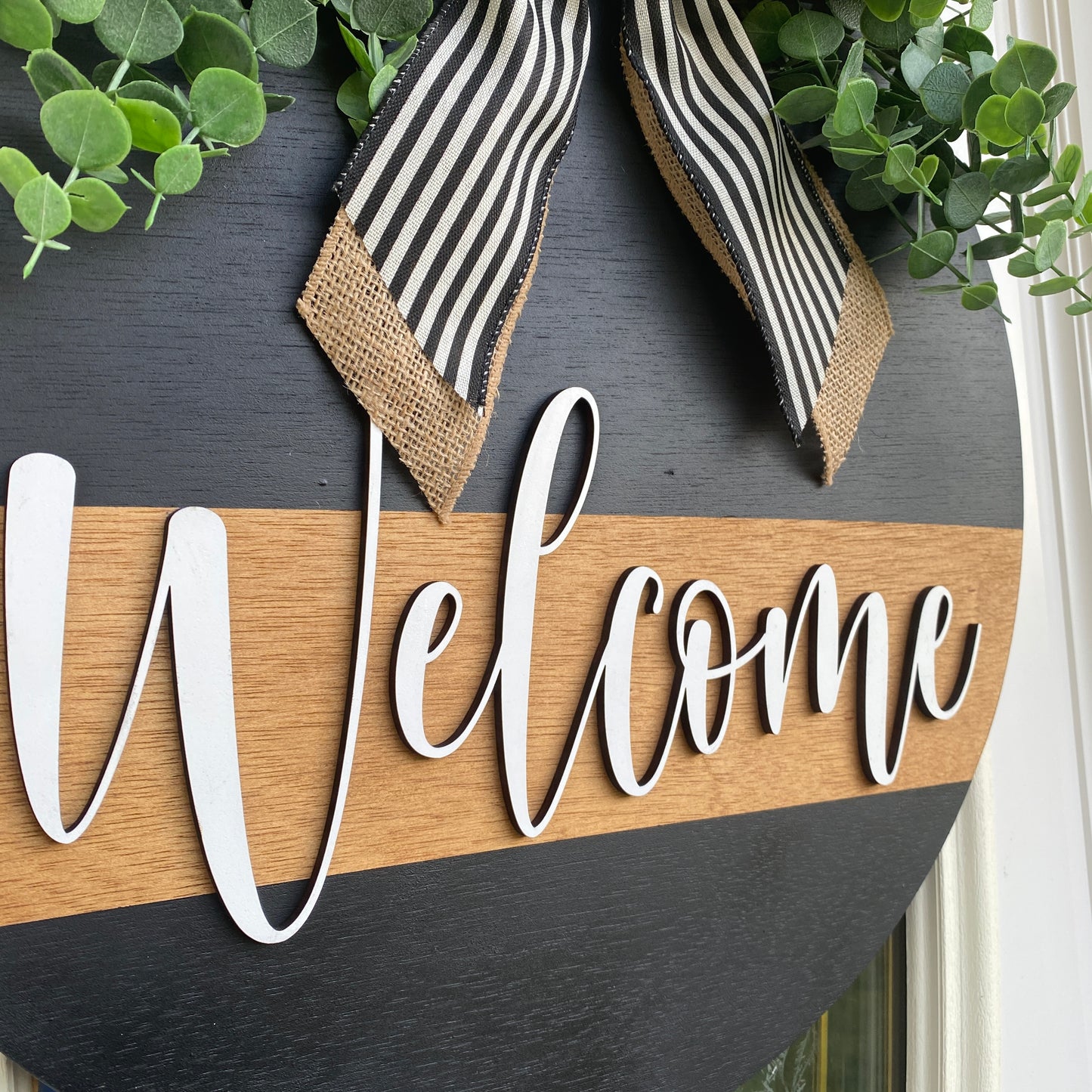 Round Welcome Door Sign, 3-D Welcome Door Hanger, Round Wooden Sign