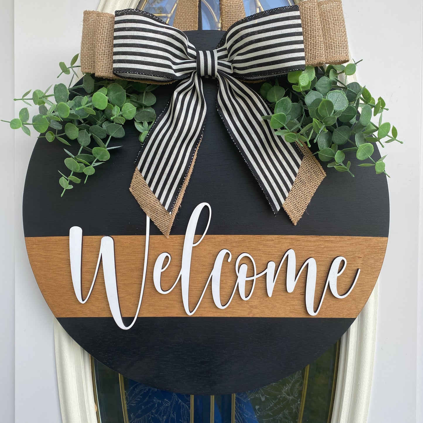 Round Welcome Door Sign, 3-D Welcome Door Hanger, Round Wooden Sign