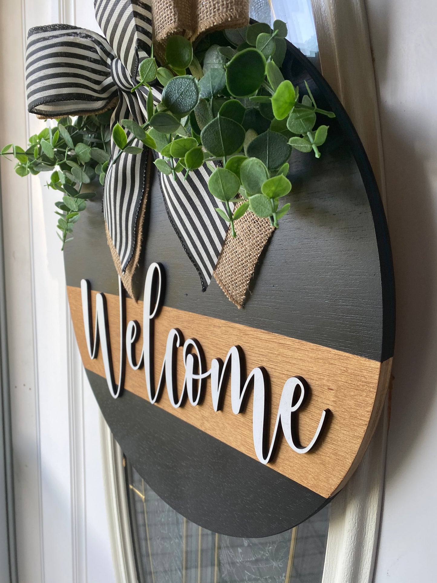 Round Welcome Door Sign, 3-D Welcome Door Hanger, Round Wooden Sign