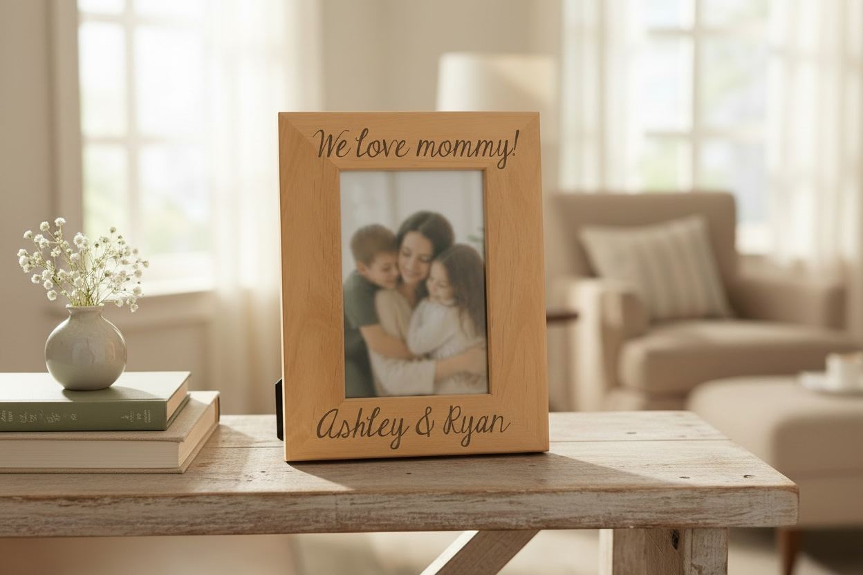 Personalized Mother’s Day Frame, Engraved Alder Wood Picture Frame, I Love Mommy Frame, Custom Kids Names Photo Frame, 4x6 Wooden Mom Gift