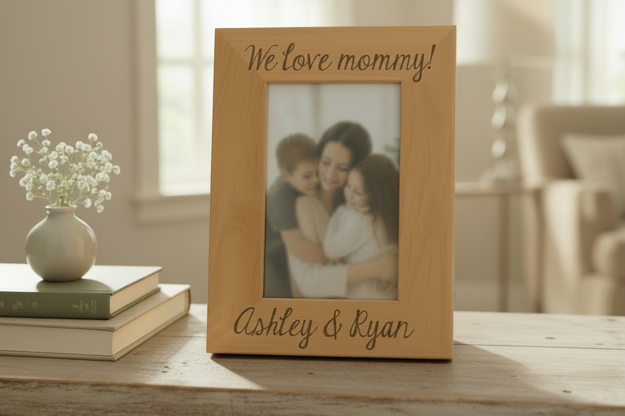 Personalized Mother’s Day Frame, Engraved Alder Wood Picture Frame, I Love Mommy Frame, Custom Kids Names Photo Frame, 4x6 Wooden Mom Gift