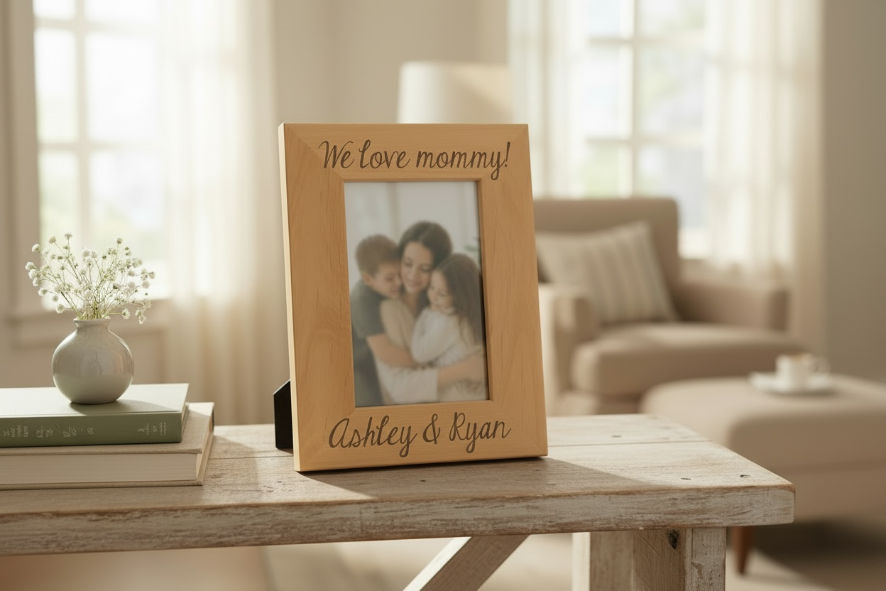 Personalized Mother’s Day Frame, Engraved Alder Wood Picture Frame, I Love Mommy Frame, Custom Kids Names Photo Frame, 4x6 Wooden Mom Gift