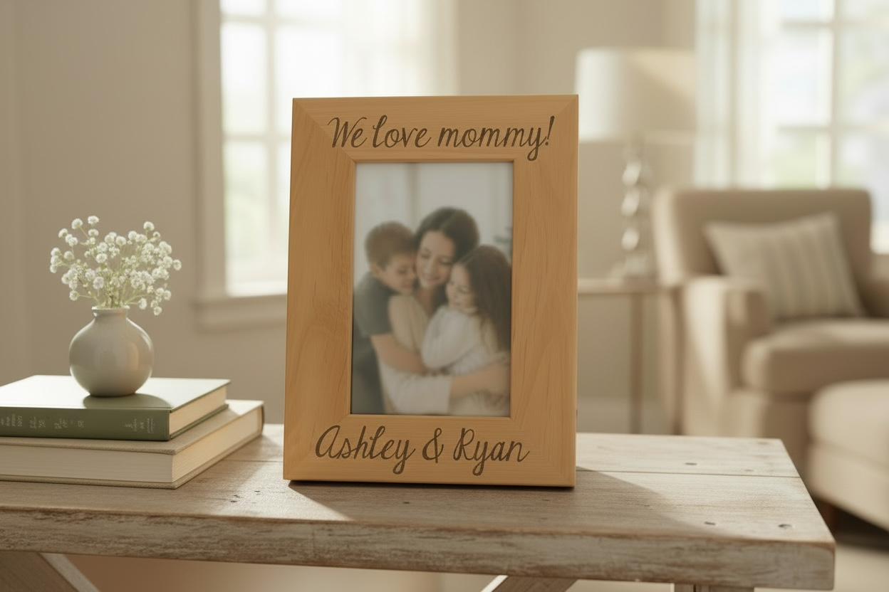 Personalized Mother’s Day Frame, Engraved Alder Wood Picture Frame, I Love Mommy Frame, Custom Kids Names Photo Frame, 4x6 Wooden Mom Gift