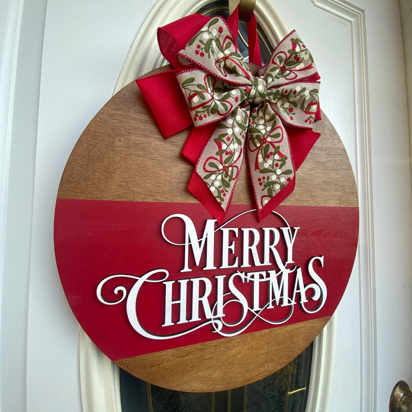 Merry Christmas Round Wood Door Hanger, Merry Christmas Sign, Christmas Decor, Christmas Wreath