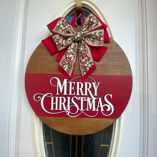 Merry Christmas Round Wood Door Hanger, Merry Christmas Sign, Christmas Decor, Christmas Wreath