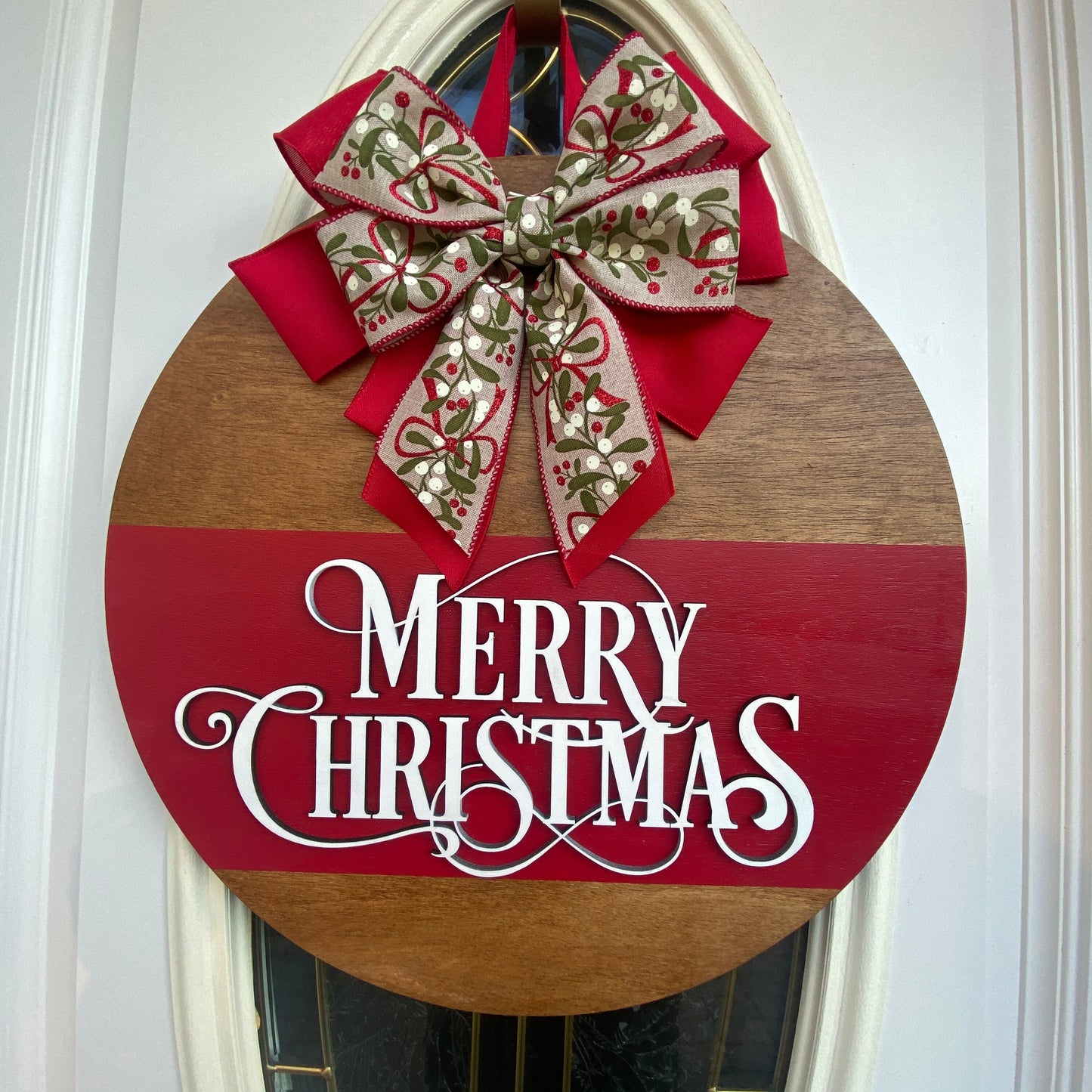 Merry Christmas Round Wood Door Hanger, Merry Christmas Sign, Christmas Decor, Christmas Wreath