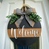 Round Welcome Door Sign, 3-D Welcome Door Hanger, Round Wooden Sign